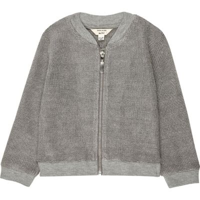 Mini girls silver knit bomber jacket